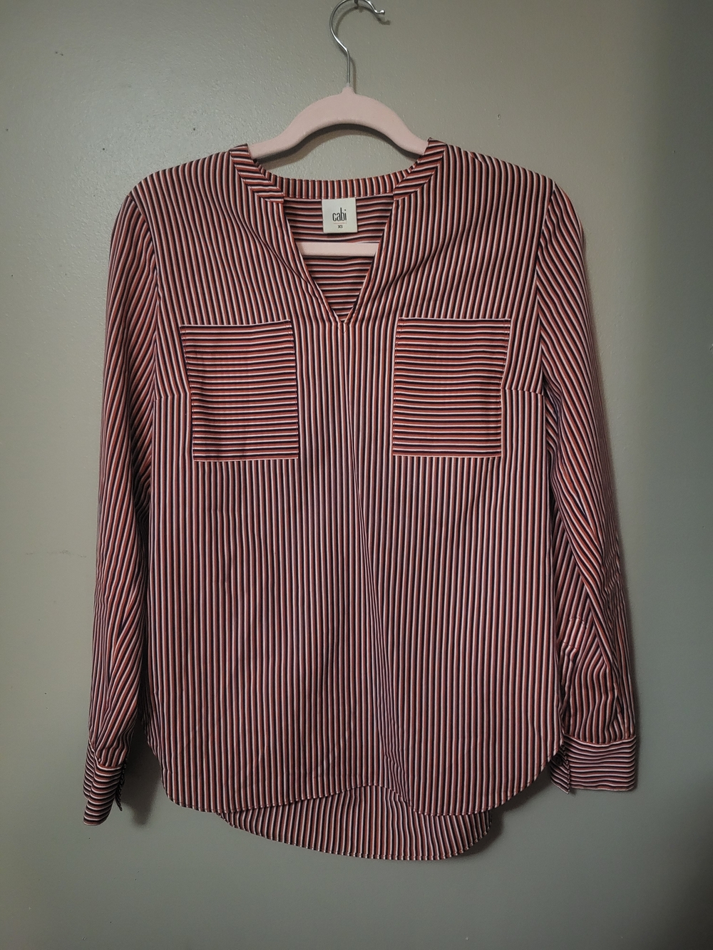 CAbi Red and White Striped Long Sleeve Shirt XS NWT